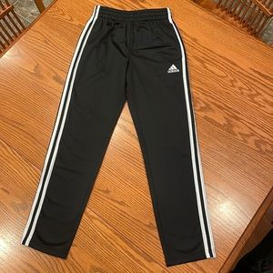 youth medium 10/12 black adidas athletic pants pants with three white stripes